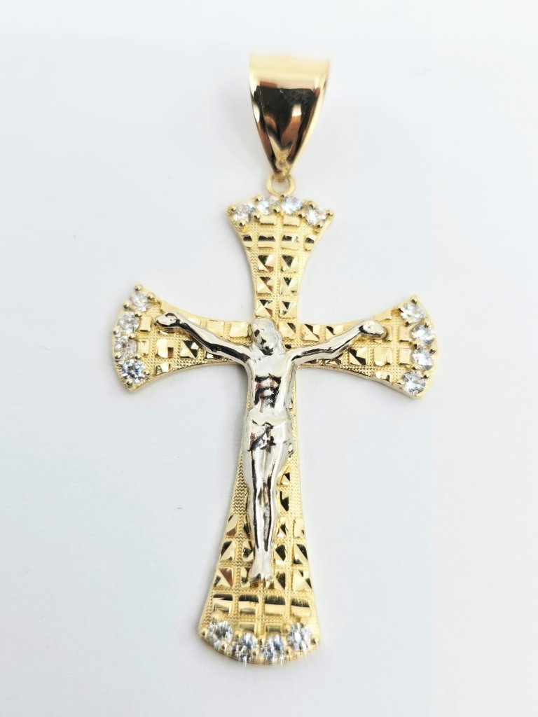 Unique 14k Two Tone Multi Color Gold Diamond Cut Jesus On Cross Cz Charm Pendant